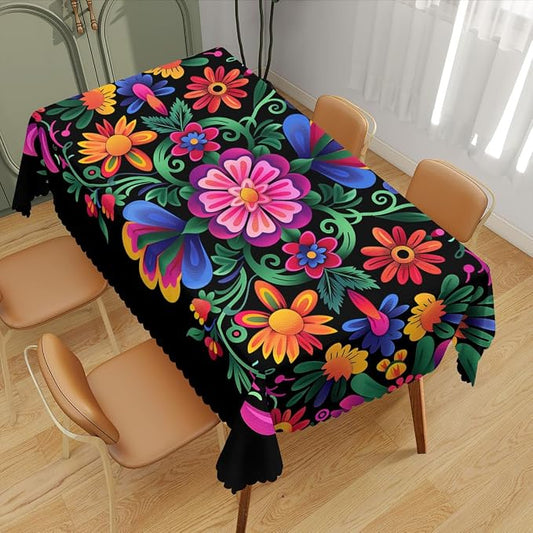Mexican Fiesta Table Cloth Rectangle Tables Cinco De Mayo Day of The Dead Rectangle Kitchen Table Cover Oblong Tablecloth for Dining Table Buffet Parties Patio Camping 52" x 70" 4-6 Seats