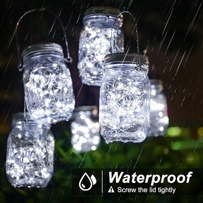 Mason Jar Solar Lights -30 LED, 6 Pack Hanging Lantern, Cool White | Waterproof, Solar Powered Fairy Lights for Indoor Outdoor Garden Patio Pathway Backyard Decor