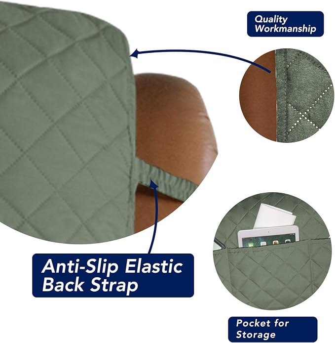 PureFit Reversible Recliner Chair Covers Couch Covers for Dogs, 28 in | Greyish Green/Beige, Water Resistant Couch Protector, Washable Pet Couch Cover with Non Slip and Elastic Straps For Kids