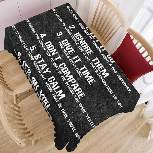 Rectangle Tablecloth 52x70 Inch Inspirational Quote, 7 Rules of Life Phrase Dining Table Cloth Table Cover for Home Kitchen Restaurant Party Buffet Picnic, 4-6 Seats
