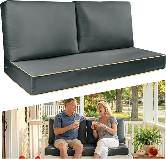 Outdoor Loveseat Cushion Set - High Back Deep Seat Patio Sofa & Back Pillows, Thick Comfort Foam 45x22 for Porch Deck Garden Furniture Replacement (Grey)