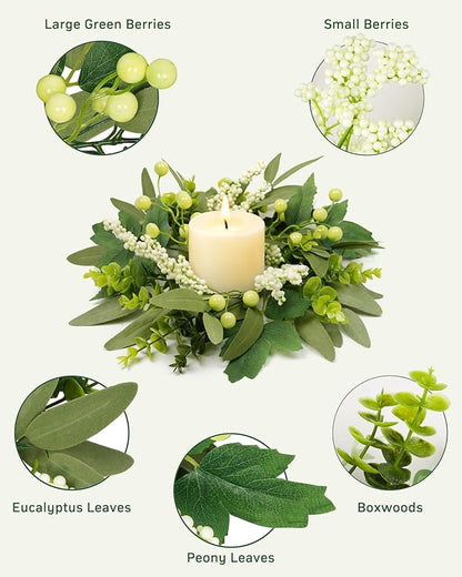 Vlorart 2 Pcs 12inch Eucalyptus Wreaths, Artificial Farmhouse Green Wreath with Boxwood Leaves and Mixed Berries, Mini Wreaths for Front Door, Wall, Window, Cabinet, Wedding, Indoor Outdoor All Season