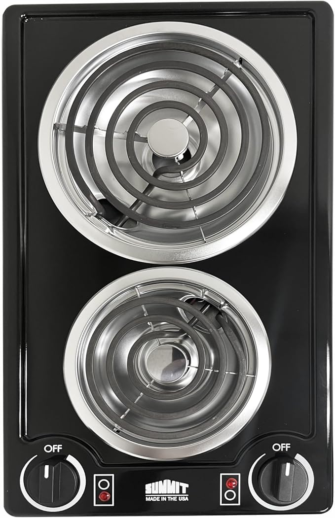 Summit 12" 2 Burner Electric Cooktop. 115 Volt Coil Electric Cooktop, ADA compliant, Black- CCE212BL