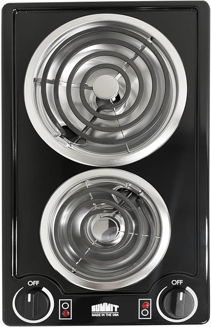 Summit 12" 2 Burner Electric Cooktop. 115 Volt Coil Electric Cooktop, ADA compliant, Black- CCE212BL