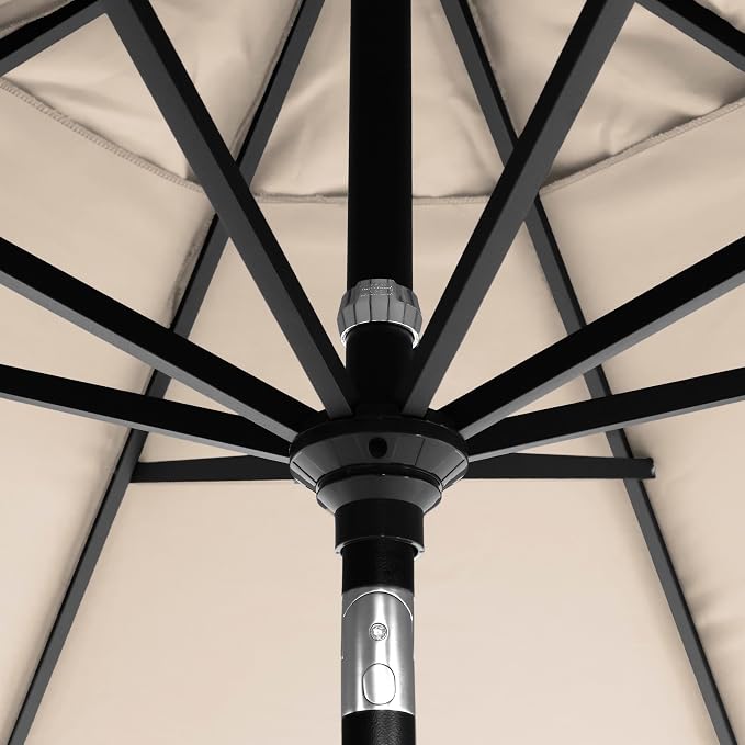 California Umbrella 12-Year-Non-Fading, 9Ft Premium Sunbrella Patio Umbrella, Hand-Crank, Button-Tilt, Black Frame, Canvas Fabric