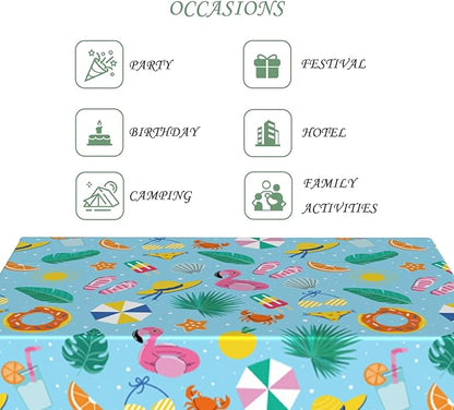 60x102 Inch Holiday Beach Rectangular Tablecloth Cartoon Tropical Flamingo Float Palm Leaf Crab Table Cloth Washable Durable Table Cover for Kids Room Dining Beach Party Patio Picnic Decor