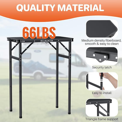 FUNYKICH 2ft Aluminum Folding Camping Table, 3 Height Adjustable Max 29.4" | 23.6''x15.7'' Tabletop, Ultralight Portable Design with Carry Handle for Car Travel, Camping, Backyard, Beach & Picnic, Balck