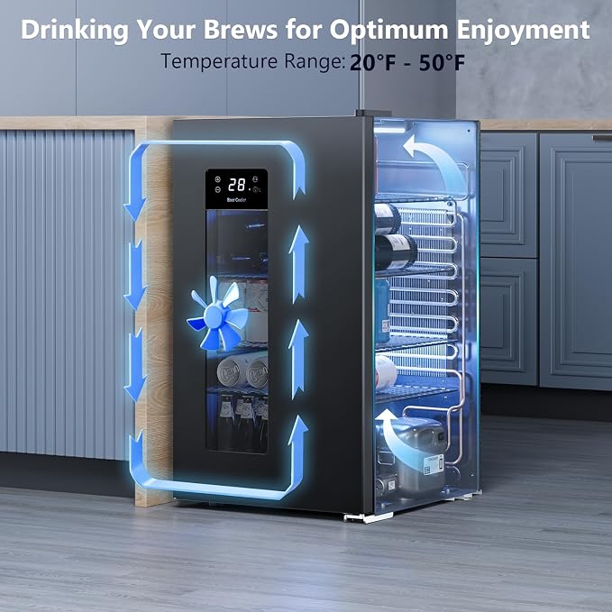 Electactic Beer Cooler 3.2 Cuft, 130 Can Beverage Refrigerator with Adjustable Shelves, Accurate Temperature 20°F-50°F Even Cooling for Home Bar, Game Day, Mancave, Black
