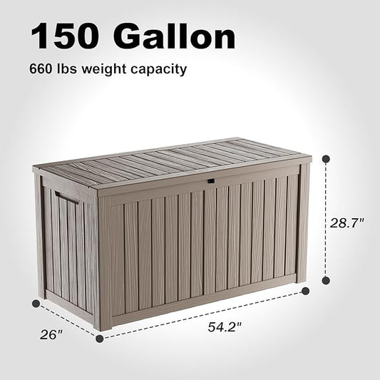 180 GallonOutdoor Storage Box,Resin Deck Boxes Waterproof, IndoorOutdoor Bin for Package Delivery, Patio Cushions, Gardening Tools, Lockable, UV Resistant