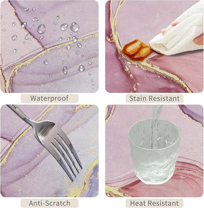 60x108inches Marble Tablecloth Abstract Purple Pink Marble Texture Golden Crack Modern Table Cloth Waterproof Stain Resistant Table Cover for Kitchen Dining Room Living Room Cafe Restaurant