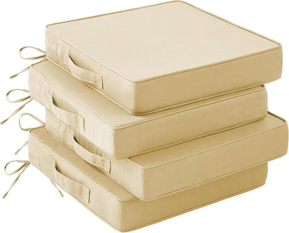 IASEAHK Patio Chair Cushions, 19" x 19" x 3" Outdoor Chair Cushions Set of 4, Waterproof Outdoor Cushions for Patio Furniture, Outdoors Seat Cushions with Handle and Ties, Light Khaki