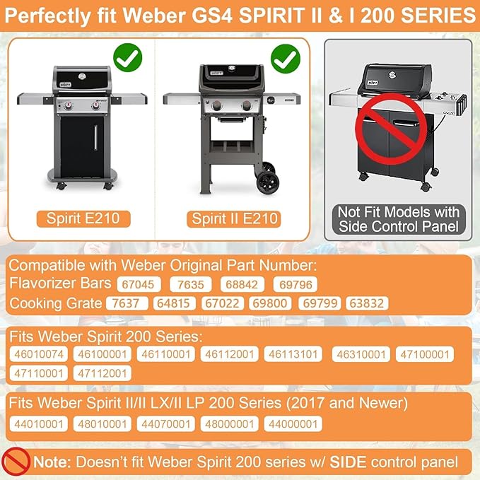 Spirit Grill Parts for Weber GS4 Spirit II/I 200 SER E210 S210 E220 S220 Accessories for Weber GS4 Spirit 2 Grill Parts Replacement Grill Grates 7637 7849, Webber Flavorizer Bars 7635 69796 3400301