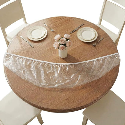 Aormenzy Clear Round Table Cover, 48 Inch Diameter, Fits 40 to 44 Inch | Fitted Vinyl Tablecloth, Fits Tables 40 to 44 Inch, Waterproof Oilcloth, Elastic Edge for Secure Fit, Indoor Outdoor