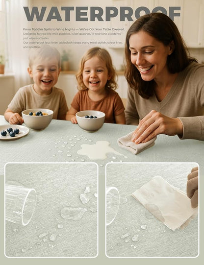 Decorelia Faux Linen Waterproof Tablecloth,Light Grey,84" x 60" (Rectangular)