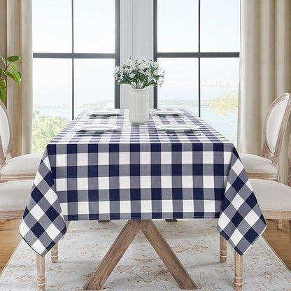 Softalker Gingham Checkered Tablecloth Rectangle - Outdoor Waterproof Buffalo Plaid Table Cloth, Stain Resistant Washable Table Cover for Picnic, Camping, Dining - Navy Blue and White, 54 x 120 Inch