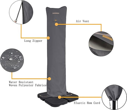 Patio Umbrella Cover for Market & Offset Umbrella,Banana Style Umbrella, Water Resistant, with Zipper and Rod (Cantilever (Dark Grey/WD), Cantilever 9'-13')