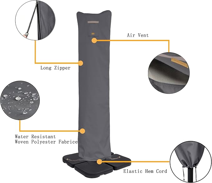 Patio Umbrella Cover for 9ft to 13ft Offset Umbrella, Water Resistant, Curved Cantilever and Straight Pole Parasol Outdoor Umbrellas Cover with Zipper and Rod