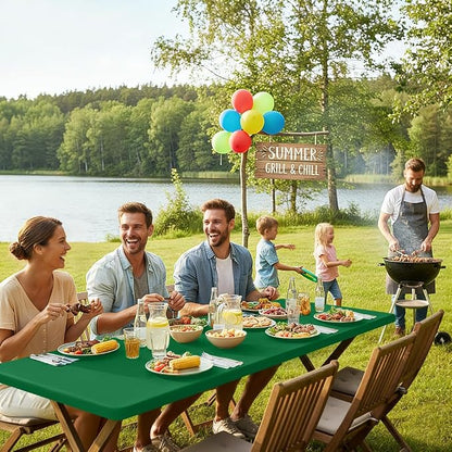 Smiry Rectangle Picnic Table Cloth, Waterproof Elastic Fitted Tablecloths for 6 Foot Tables, Washable Polyester Table Cover for Camping, Indoor and Outdoor (Hunter Green, 30"x72")