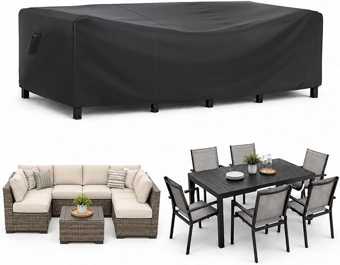Waterproof Outdoor Patio Furniture Covers 108"L×82"W×28"H Black | Rain, Dust & UV Protection; Heavy-duty Oxford Resists Tears & Fading; Keeps Dining Tables & Chair Sets Dry on Patio & Deck