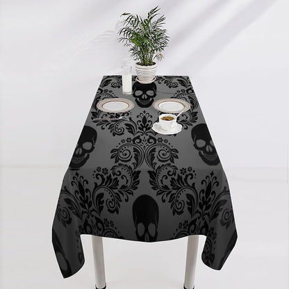 Gothic Black Damask Tablecloth, Vintage Floral Exotic Suger Skull Bohemian Antique Victorian Table Cloth Water Resistant Table Cover for Farmhouse Party Holiday Kitchen Dinner Table 55x55"