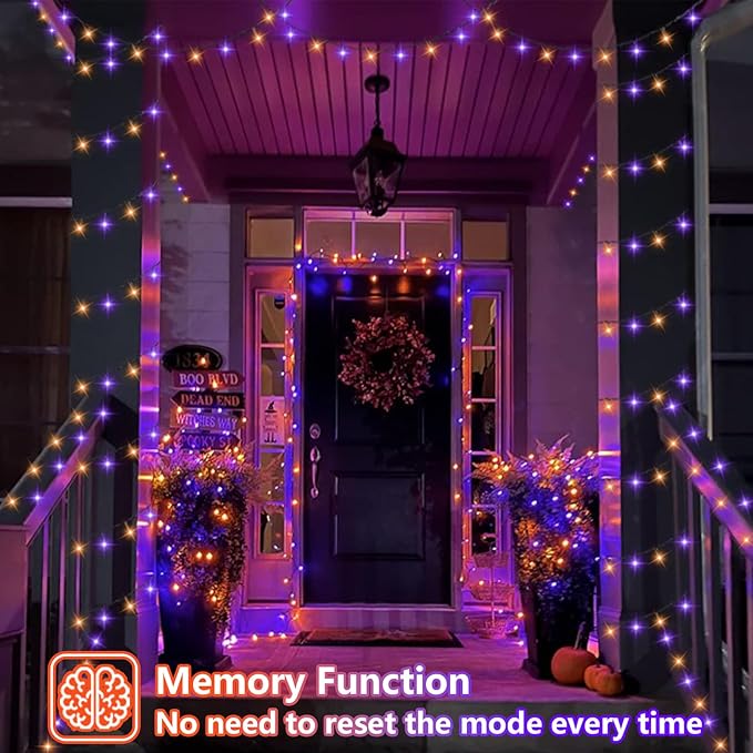 YEGUO 165ft 500 LED String Lights Outdoor Waterproof, Orange and Purple Christmas Lights Indoor, Green Wire Christmas Tree Lights Plug in with Timer Memory 8 Modes