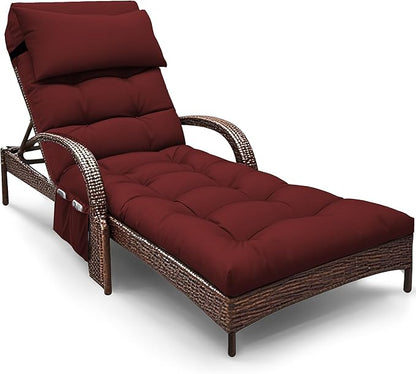 Outdoor Chaise Lounge Chair Cushion, Waterproof Outdoor Chair Cushions for Patio Furniture, 71 x 21 x 4 Inches Replacement Chaise Lounge Cushion with Ties (Red)