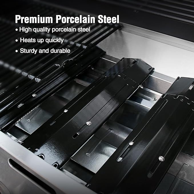 Adjustable Porcelain Steel Heat Plate Shield, Heat Tent Grill Parts for Charbroil Nexgrill, Backyard Grill, Brinkmann, Burner Cover Replacement for Gas Grills Extends from 11.7" up to 21" L, 4 Pack