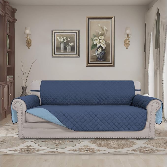 Easy-Going Reversible Couch Cover, 3 Cushion Sofa, Dark Blue/Light Blue | Large, Washable Slipcover For Dogs, Water Resistant Furniture Mat For Living Room, Non-Slip Sofa Cover, Pet Friendly