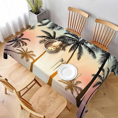 TKS MITLAN Tablecloth Palm Tree Table Cloth Rectangle Table 60 x 84 Inch Sunset Island Tropical Beach Kitchen Decorations for Home Dinner Party
