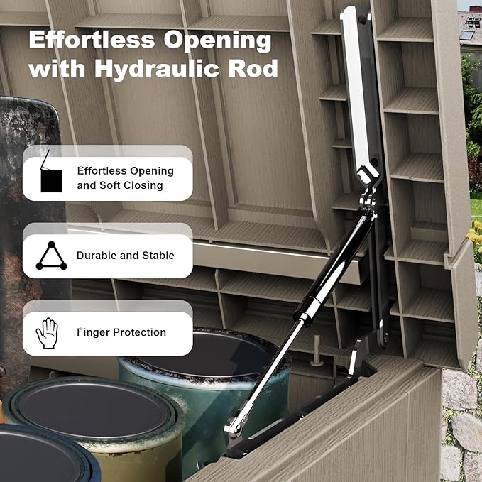 280 Gallon Large Outdoor Storage Box Waterproof, UV Resistant Resin Deck Box with Hydraulic Rod & Lockable Latch for Patio Furniture, Outside Storage Box for Garden Tools, Patio Cushions, Gray