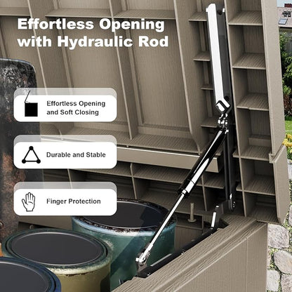 280 Gallon Large Outdoor Storage Box Waterproof, UV Resistant Resin Deck Box with Hydraulic Rod & Lockable Latch for Patio Furniture, Outside Storage Box for Garden Tools, Patio Cushions, Gray