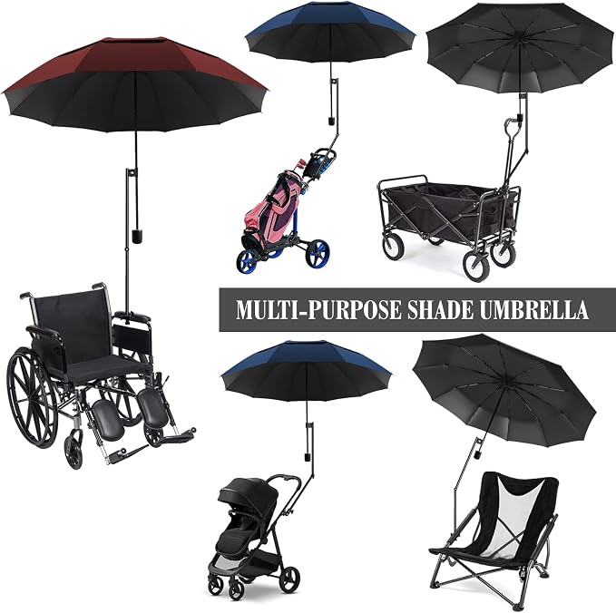 HOBVO UPF 50+ Golf Umbrella with Adjustable Universal Clamp, Portable Umbrellas for Rain, Manual Open & Close, for Beach Chair, Golf Cart, Stroller, Bleacher, Patio