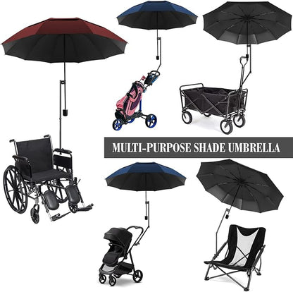 HOBVO UPF 50+ Golf Umbrella with Adjustable Universal Clamp, Portable Umbrellas for Rain, Manual Open & Close, for Beach Chair, Golf Cart, Stroller, Bleacher, Patio