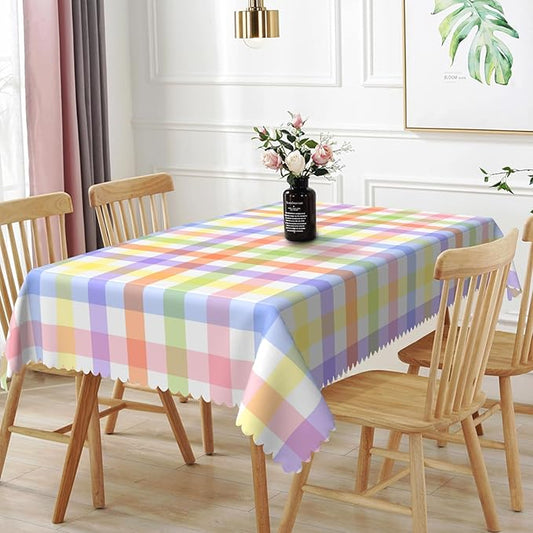 Checkered Rectangle Tablecloth 55x102 Inch - Colorful Plaid Table Cloth, Gingham Wrinkle Free Waterproof Table Cover for Kitchen, Party, Dinner and Outdoor