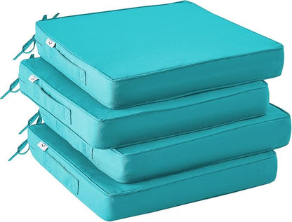 IPYNBAP Outdoor Chair Cushions Set of 4 -Waterproof Outdoor Seat Cushions for Patio Furniture, Patio Chair Cushion with Handle and Ties, Out Door Chair Pads,17x16x2-Square, Teal