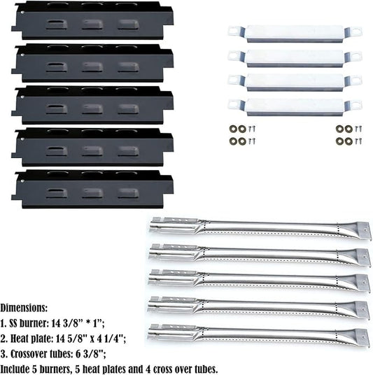 Parts Kit DG258 (5-Pack) Repair Kit Replacement for Charbroil 6 Burner Gas Grill Stainless Steel Burners, Crossover Tubes & Porcelain Steel Heat Plates