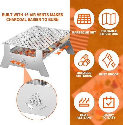 Onlyfire Portable Charcoal Grill, Heavy Duty Stainless Steel | Foldable Barbecue Grill, Carry Bag and BBQ Tong, For Patio Backyard, Outdoor Camping, Picnic and Hikin