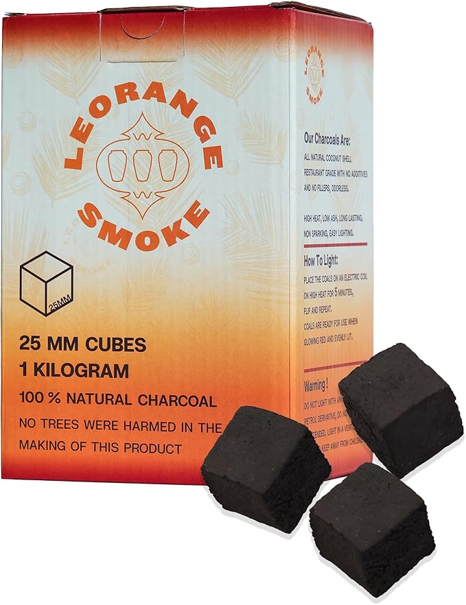 LeOrange 25MM Charcoal Cube - 100% Coconut Shell Charcoal for Hookah - 1 Kilo Charcoal Briquette