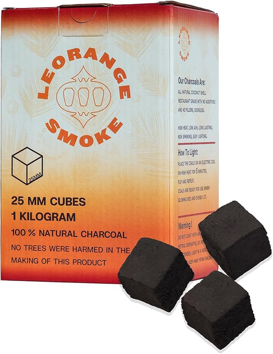LeOrange 25MM Charcoal Cube - 100% Coconut Shell Charcoal for Hookah - 1 Kilo Charcoal Briquette