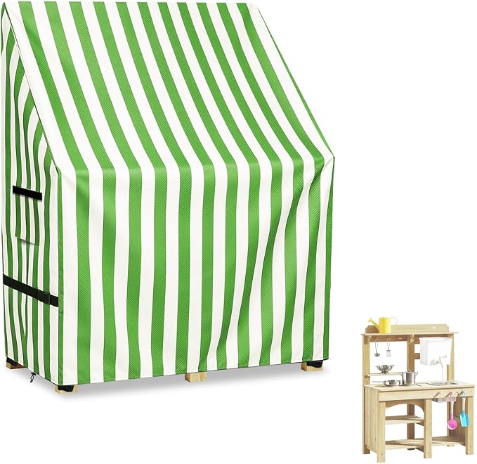 Kids Outdoor Mud Kitchen Cover,Heavy Duty Waterproof & Anti-UV Dustproof Outdoor Wooden Play Kitchen Covers,31.5" W x 19.7" D x 37.4" H,Cover Only(Green)
