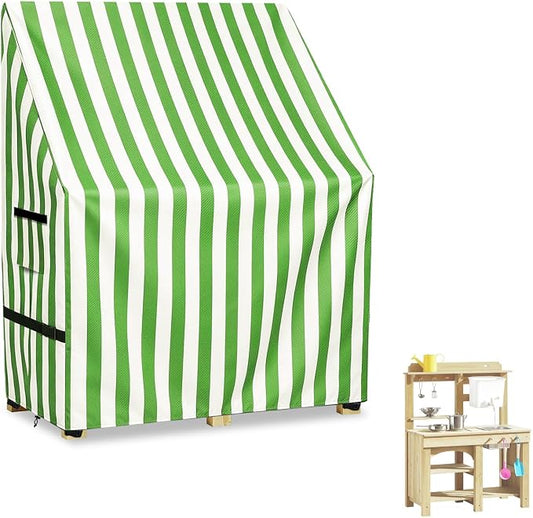Kids Outdoor Mud Kitchen Cover,Heavy Duty Waterproof & Anti-UV Dustproof Outdoor Wooden Play Kitchen Covers,31.5" W x 19.7" D x 37.4" H,Cover Only(Green)