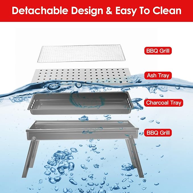 KOCASO Foldable Charcoal BBQ Grill with Shelf & Stainless Steel Grill Net - Easy Setup Portable Tabletop Barbecue Grill for Camping, Picnic, Outdoor Party, Backyard, Hiking, Traveling