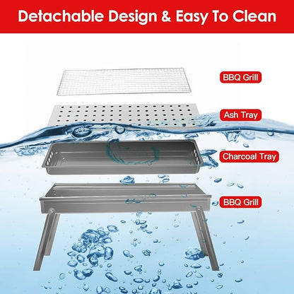 KOCASO Foldable Charcoal BBQ Grill with Shelf & Stainless Steel Grill Net - Easy Setup Portable Tabletop Barbecue Grill for Camping, Picnic, Outdoor Party, Backyard, Hiking, Traveling