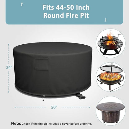 50'' Round Fire Pit Cover, Fits Wood Burning Firepit, Fire Pit Grill, or Fire Pit Ring DIY Process, Waterproof & Windproof, 50 Dia x 24 H