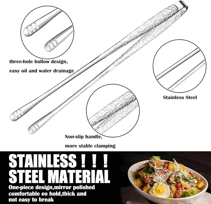 4 Pieces 11 Inches Korean BBQ Tongs Stainless Steel Grill Kitchen Food Tongs Tweezers Cooking Clamp Tool for Salad, Fish, Steak, Barbecue, Buffet, Meat
