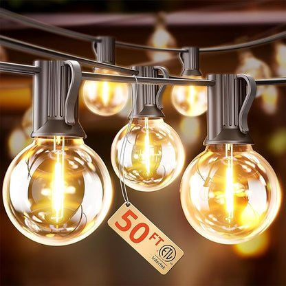 VIPAR Patio Lights, 50FT 27 G40 Bulbs Outdoor String Lights Waterproof for outside, Shatterproof Vintage Connectable LED Outdoor Lights for Patio, Backyard, Porch, Garden, Deck, Bistro, 2700K Dimmable