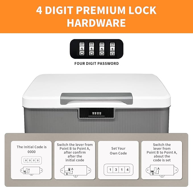 RUIAN Lockable Storage Container Bin, 10 Gallon & 4.2 Gallon Security Portable Combination Lock Plastic Box, Locked Security Box Suitable for Storing Important Items and Documents (White Grey)