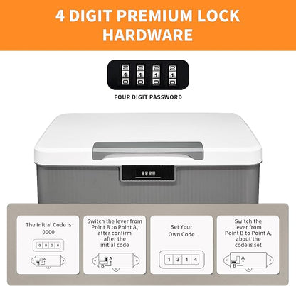 RUIAN Lockable Storage Container Bin, 10 Gallon & 4.2 Gallon Security Portable Combination Lock Plastic Box, Locked Security Box Suitable for Storing Important Items and Documents (White Grey)