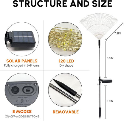 Christmas Solar Garden Firework Lights Outdoor Waterproof, 6 Pack Solar Powered Art Stake Twinkle Lighting for Outside Decor, 120 LED Sparklers String Lights for Yard Pathway Decorations (White)