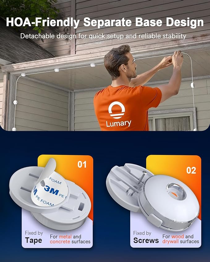 Lumary Permanent Outdoor Lights Max 158FT with 120 LED Eave Lights RGBAICW | 7200LM, IP67 Waterproof, Patio & Backyard Lighting, Pool Parties, DIY Scene Modes, Works with Alexa & Google Assistant